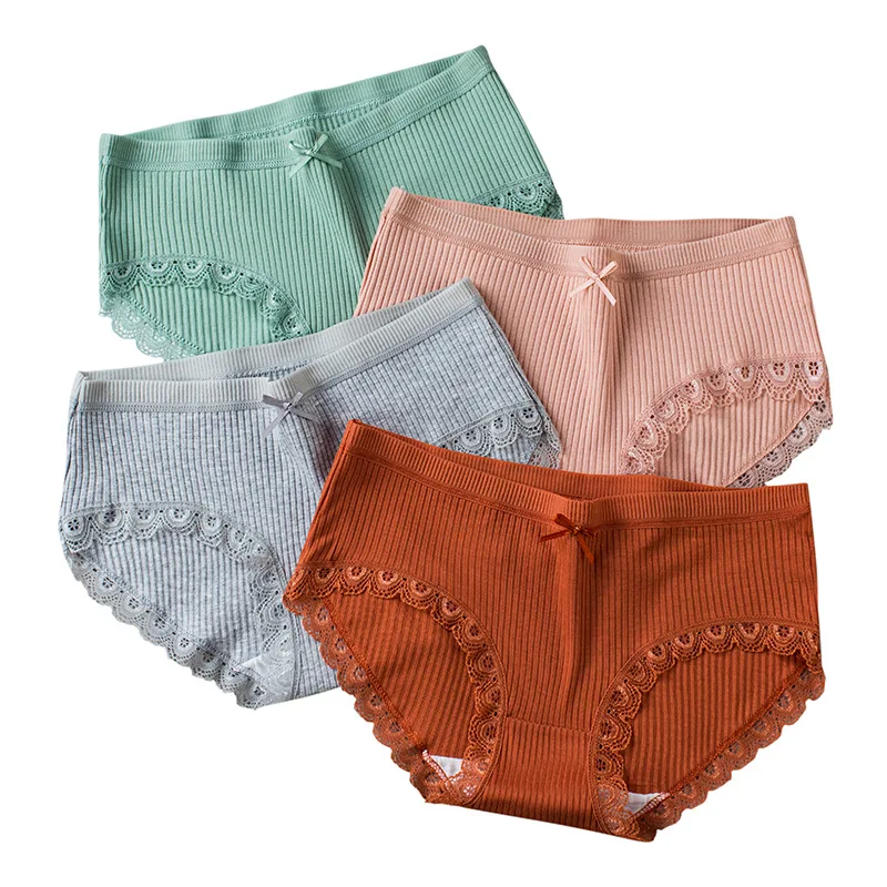 

Lingerie Women Cotton Panties Bow Women's Underwear Solid Breathable Waist Girls Female Underpants Plus Size Lady Briefs Pink