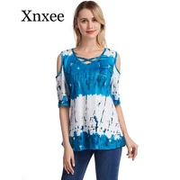 2020 summer fashion womens cotton sexy off shoulder casual loose short sleeve print t shirt lady plus size party tee v neck top