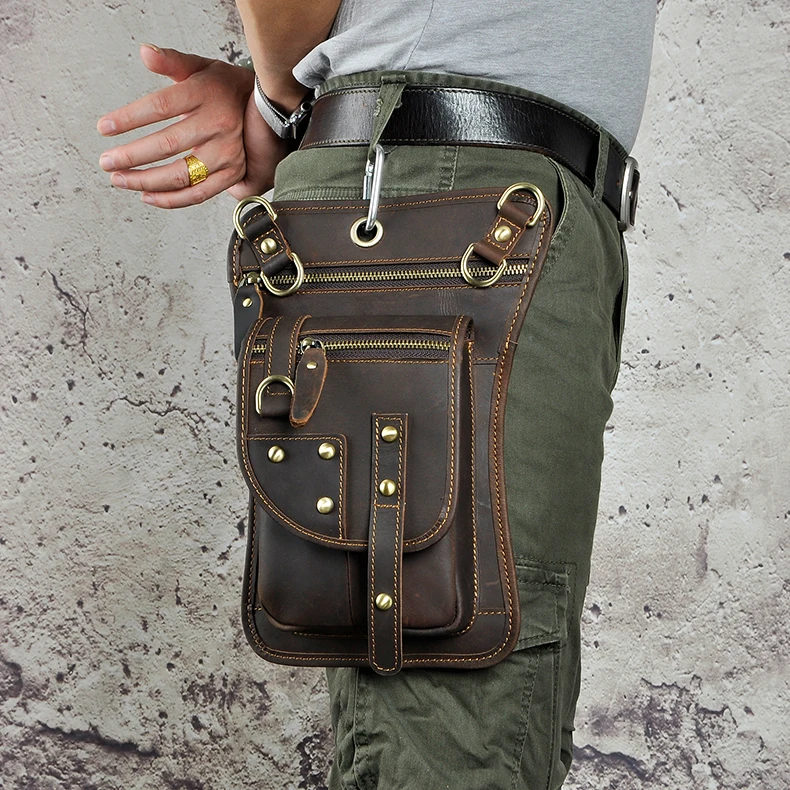 Dark Brown Оригинальная Кожаная многофункциональная мужская дорожная сумка через плечо сумка-мессенджер с крючком и ремнем поясная сумка чехол для телефона 2141-c - Цвет: Dark Brown
