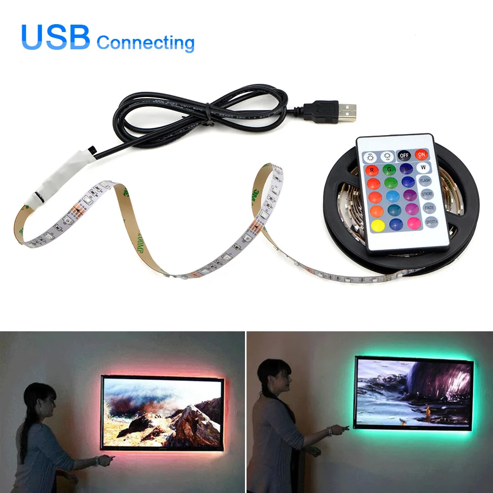 

5 mteres Led Strip Light Waterproof 5V USB Connect Remote Control LED Tape Ribbon Lamp Monitor TV backlight