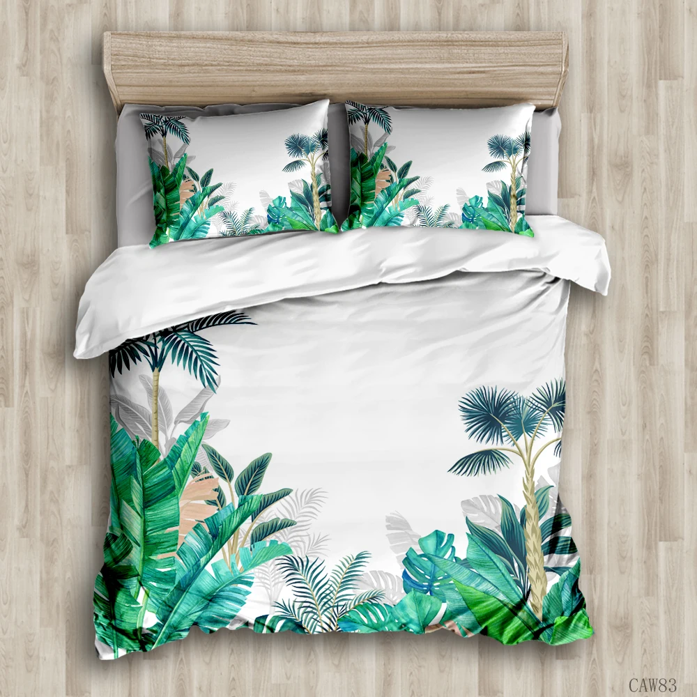 

Classic green fresh style bedding 2 / 3 Piece Set 2020 new green leaf flower pattern simple cover quilt cover pillow case