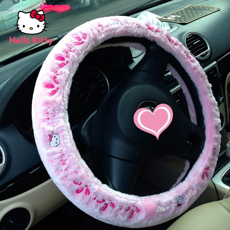 Hello Kitty fashion ladies car steering wheel strawberry autumn and winter plush non-slip simple cute cartoon interior