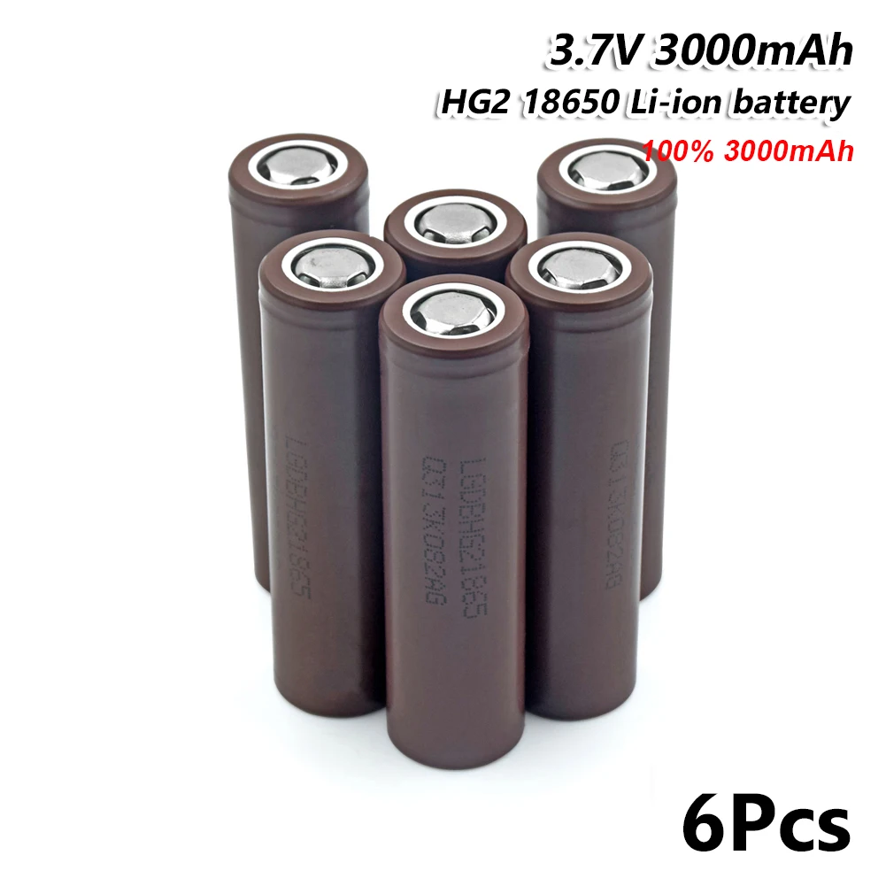 6 Pieces HG2 18650 батарея 18650 3000 мАч Высокая мощность разрядки литий-ионная аккумуляторная батарея высокой разрядки 20А большой ток - Цвет: 6 Pieces