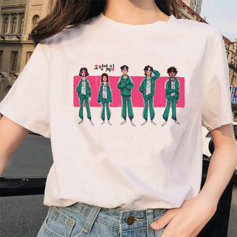 

Squid Game Printed Tshirt Women Ulzzang T-shirt Harajuku Cartoon 456 Graphic T Shirt Kawaii Summer Tops Korean Style Tees Female