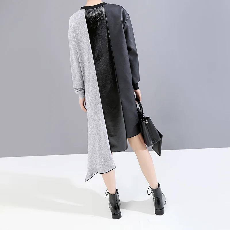 QING MO черное Серое Женское асимметричное платье 2020 женское из искусственной кожи