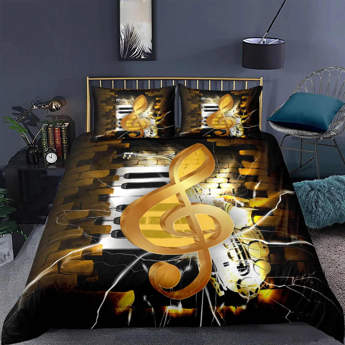 

Colorful Bedding Set 3d Home Textiles Music Note Duvet Cover Pillowcase 2/3pcs Guitar Pattern Bedspread Queen King Size