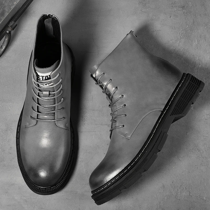 Ботинки мужские кожаные однотонные Челси на молнии винтажные байкерские