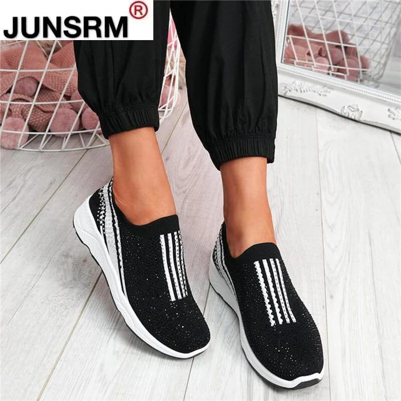 

Women Crystal Sneakers Woman Casual Mesh Vulcanized Women's Comfortable Flats Ladies Fashion Loafers Female Shoe Plus Size 35-43