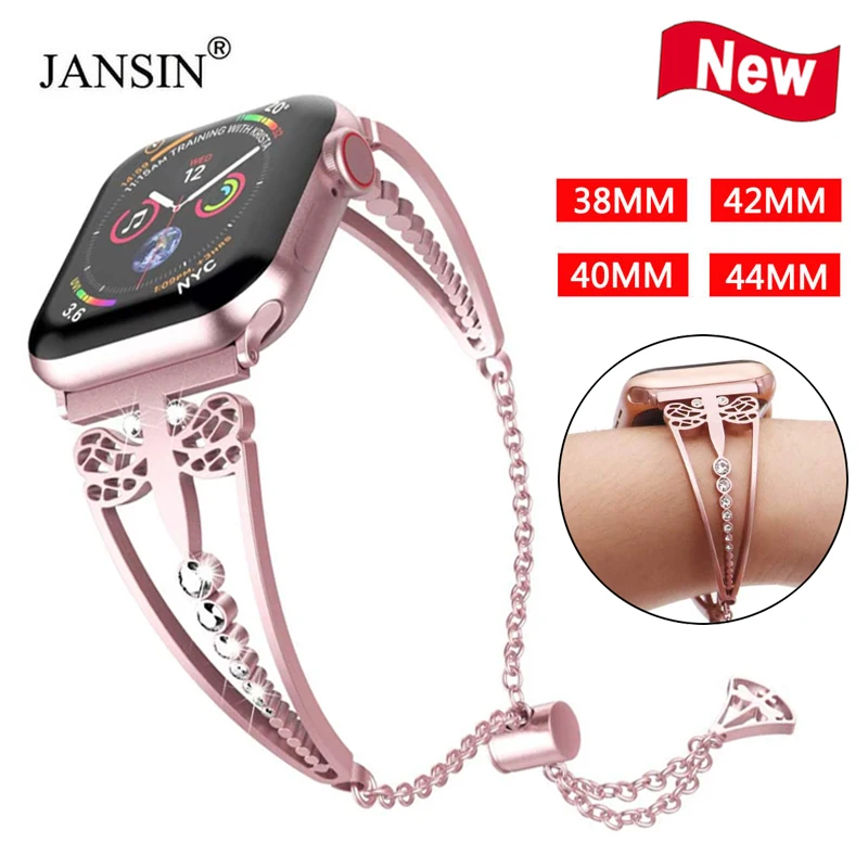 

Diamond Bracelet Strap For iWatch 4 5 6 SE Band 44mm 40mm Dragonfly Wristband for apple watch 42mm 38mm women band Accessories