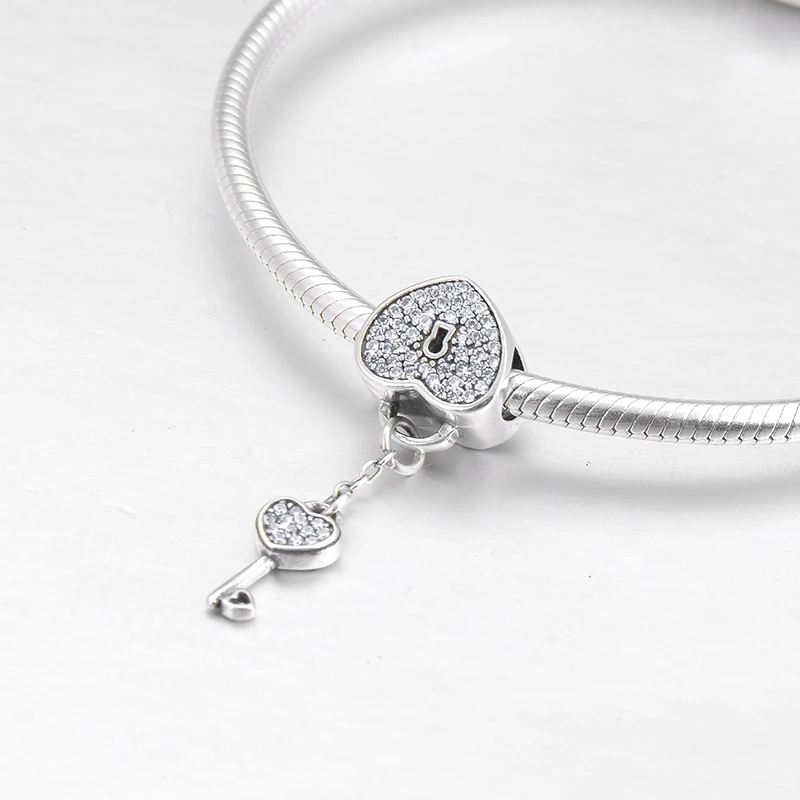 Любовные ключи и замки из стерлингового серебра 925 пробы модные сверкающие CZ