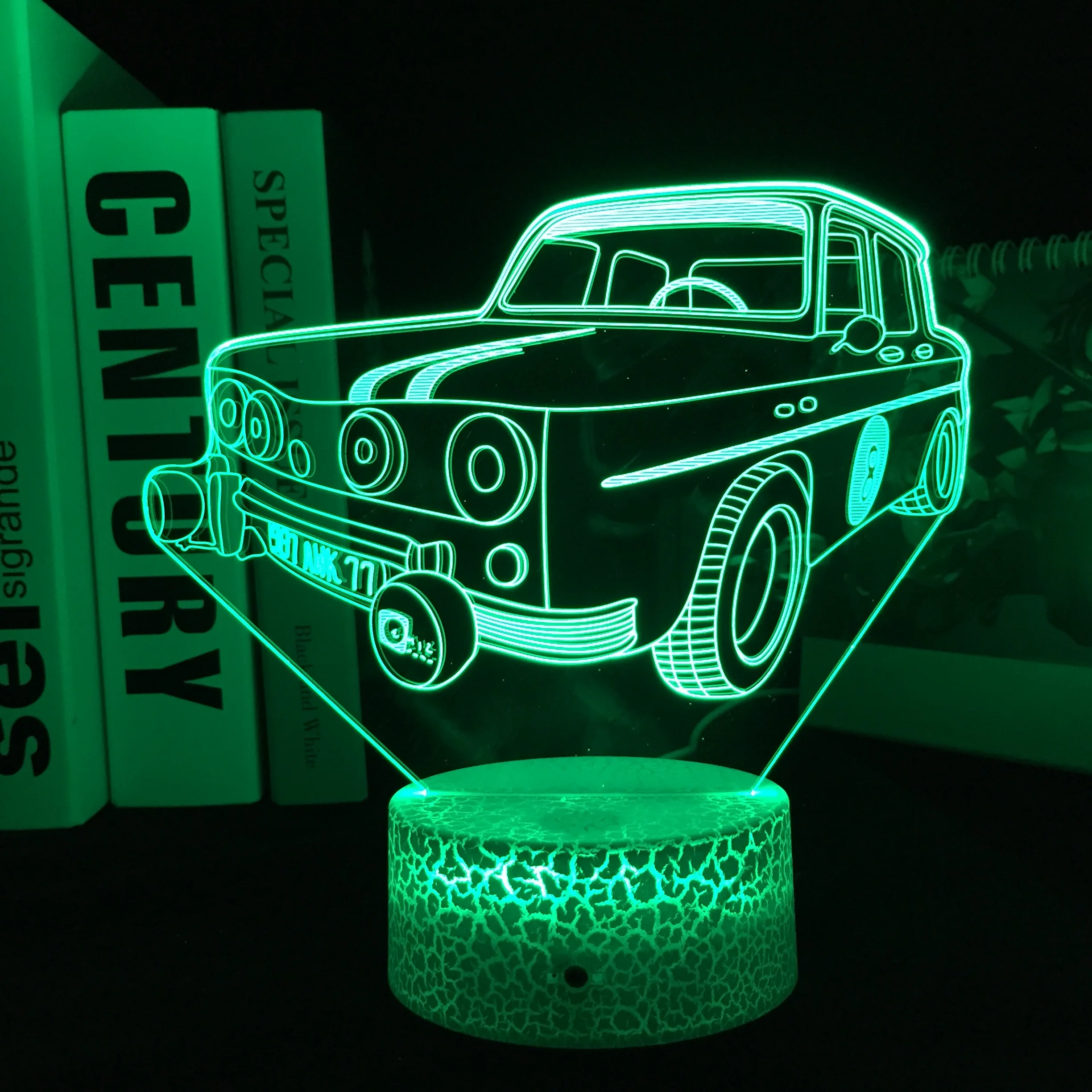 Car Series With Numbers 3D LED Lamp Visual Illusion White Cracked Base Acrylic Light Guide Plate for Festival Birthday Gifts | Лампы и