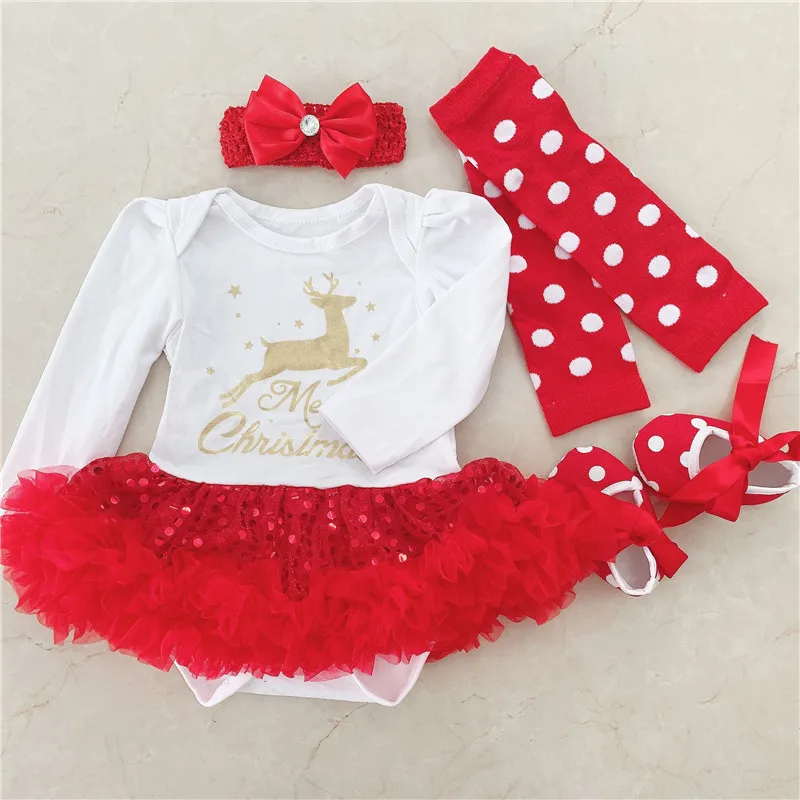 2019 Одежда для новорожденных рождественские боди девочек платье пачка + повязка