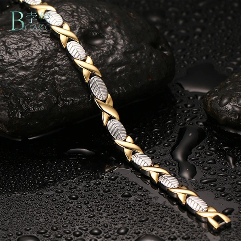 Магнитный браслет из нержавеющей стали для женщин золотой цвет крест лист звено