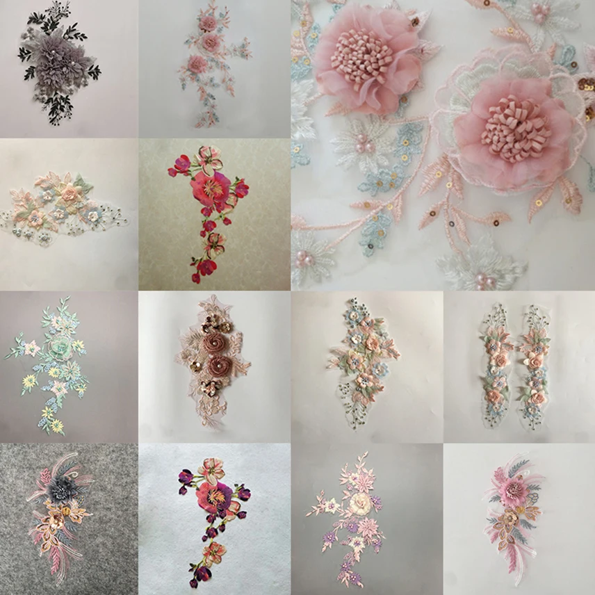 Цветочная вышивка жемчужный кружевной воротник аппликация для одежды швейная