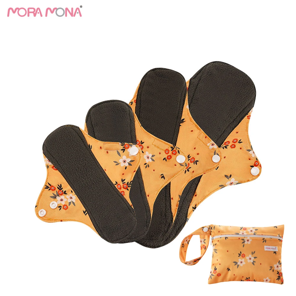 

Mora Mona 4 Pcs/Pack Waterproof Reusable Panty Liner Sanitary Napkin Mama Cloth Pad With 1 Travel Bag