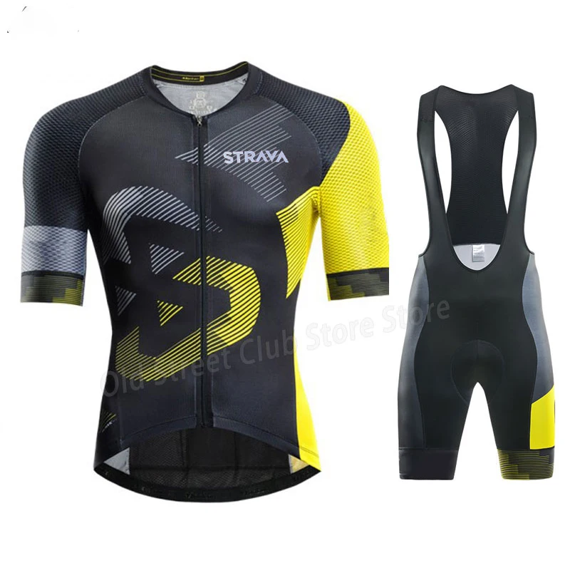 

New 2020 TEAM STRAVA Cycling clothing Bike Jersey Shorts set Ropa Men pro jersey short sleeves BICYCLING Maillot Culotte