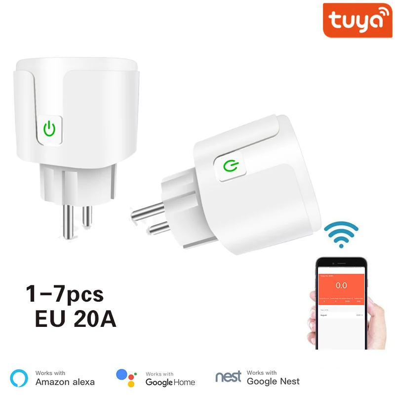 Smart Plug WiFi Socket EU 20A Power Monitor Timing Function Tuya SmartLife APP Control Works With Alexa Google Assistant