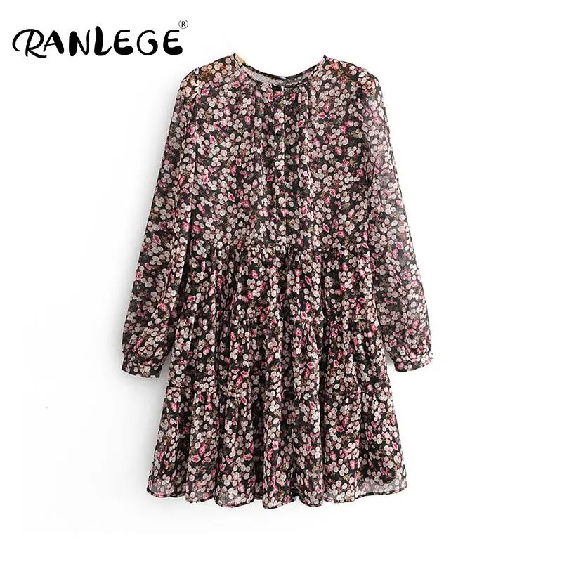 Женское плиссированное платье в стиле бохо RANLEGE свободное пляжное мини с длинным