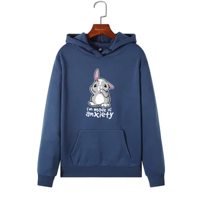 navy blue SINGRAIN Harajuku, Женская толстовка, толстовки для девушек, большие размеры, Милый принт с кроликом, уличная одежда, топы с капюшоном, толстовки для девушек, polerones - Цвет: navy blue