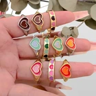 Новые корейские трендовые винтажные двухслойные кольца в форме сердца для женщин капающие масляные эмалевые цветные контрастные металлические кольца в форме сердца ювелирные изделия для пар