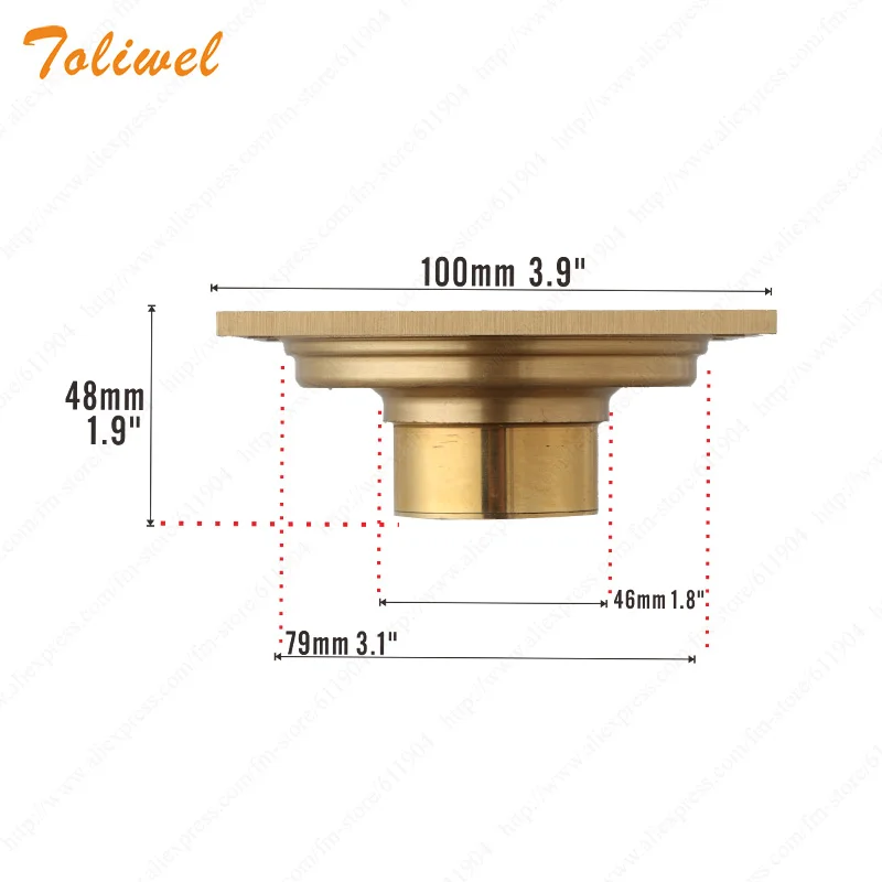 Полированная Ванная комната из латуни квадратный водосток для душа напольная
