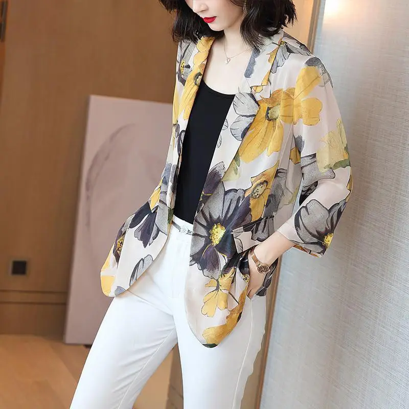

Womens formal Workwear office uniform designs pinted women blazers feminino 7-point sleeve cotton women blazers and jackets