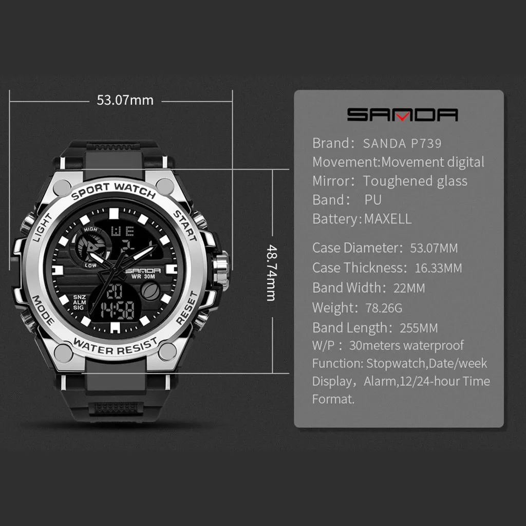 

Military Men Sport Watch Dual Display Dial Analog Digital LED Electronic Outdoor Fitness watches men digital wristwatches reloj