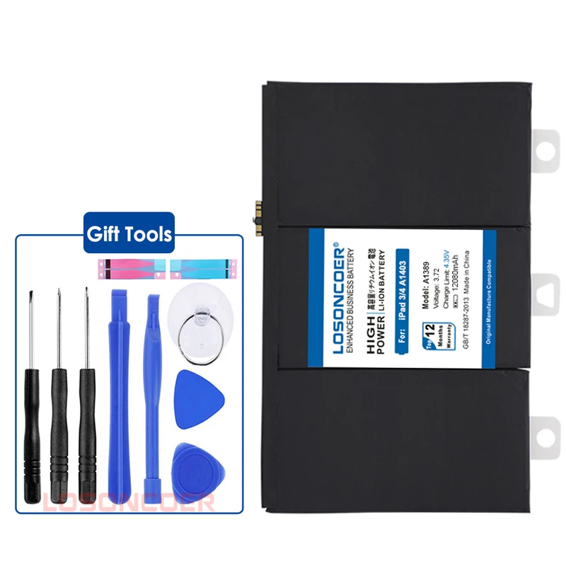 LOSONCOER 12080 мА/ч, A1389 планшет Батарея для iPad 3 4 iPad3 iPad 4 A1403 A1416 A1430 A1433 A1459 A1460 A1389 Серия ноутбуков+ Инструменты