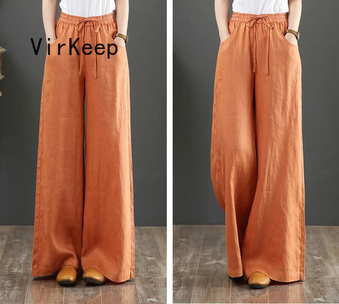 

Brand new Women Trousers Casual solid full wide leg Pants elastic waist office ladies streetwear fashion girls garment VKPA1053