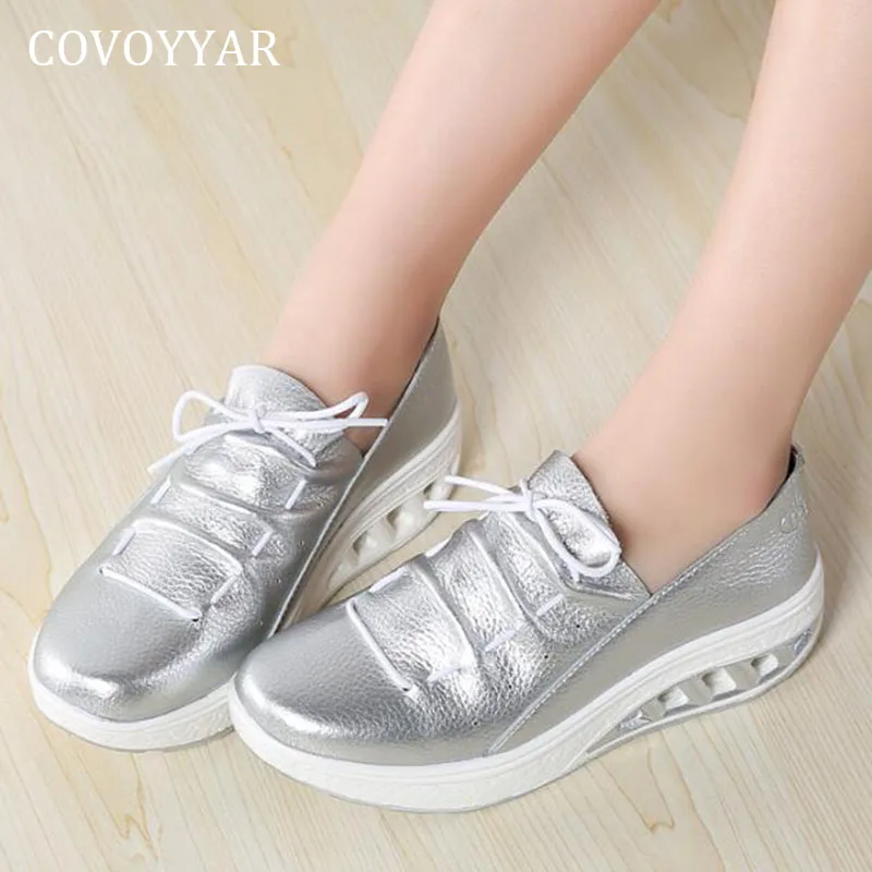 

COVOYYAR Spring Shoes Women Fashion Pu Breathable Platform Sneakers Slip on Shoes Lady Wedge Casual Shoes Big Sizes 36-42 WSN380