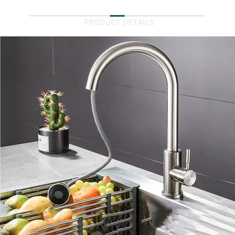 

New Brushed Nickel Kitchen Faucet Single Hole Pull Out Spout Kitchen Sink Mixer Tap Stream Sprayer Head Chrome/Black Mixer Tap