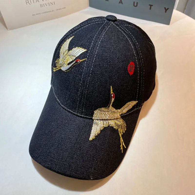 

2021 Men's Panama Baseball Cap Summer New Bob Hip Hop Embroidery Crane Women's Hats Kpop Fashion All-Match Sunshade Fitted Cap