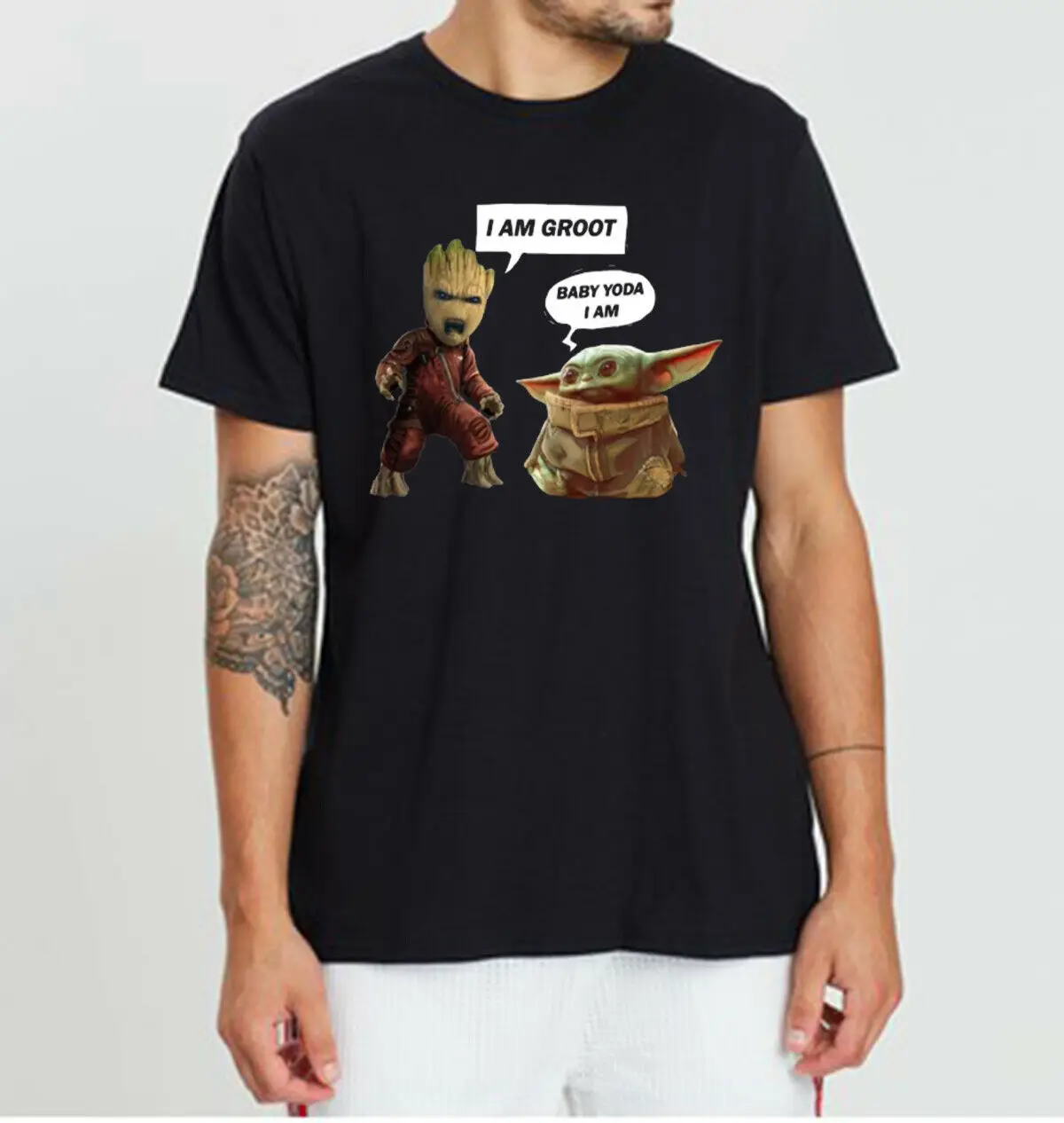Футболка с надписью Baby Groot And Yoda и I Am Groot| |