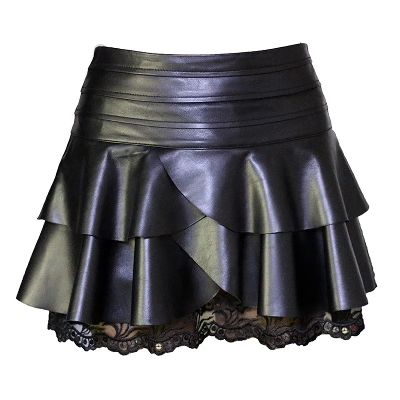 

Sexy Women High Waist Leopard Dancing Mini Pleated Skirt Sheepskin Real Leather Skirt Layers Ball Grown Jupe Femme Plus Size 5XL