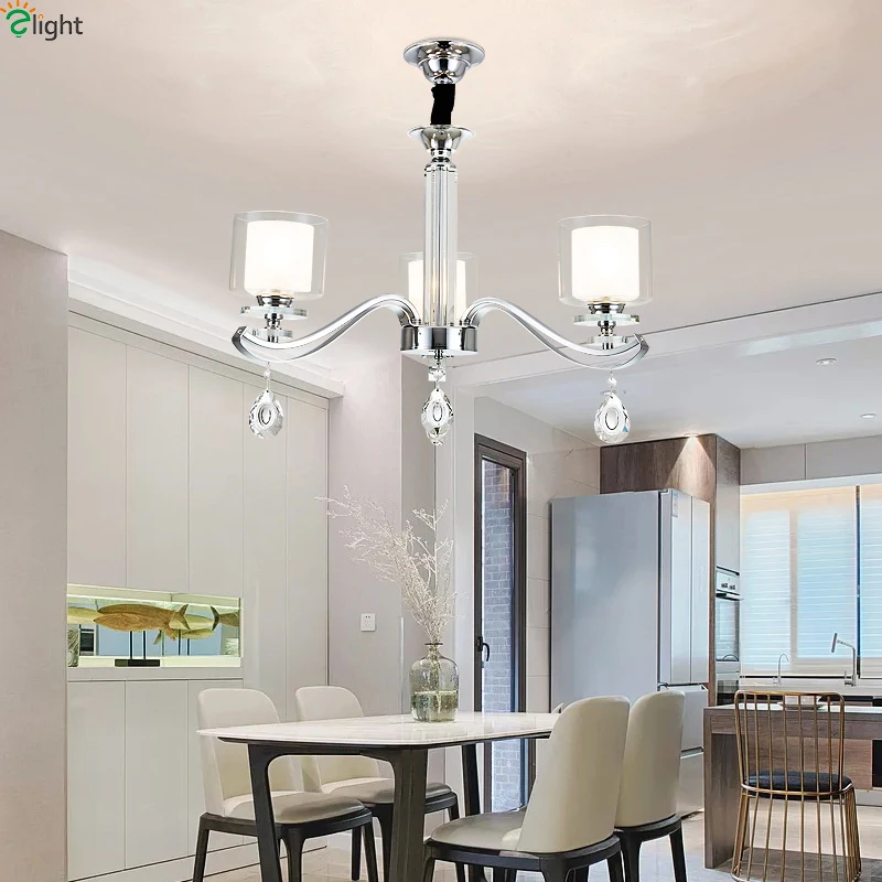 

Modern Chrome Metal Led Chandeliers Lighting Living Room Glass Led Pendant Chandelier Lights Dining Room Hanging Lamp Fixtures