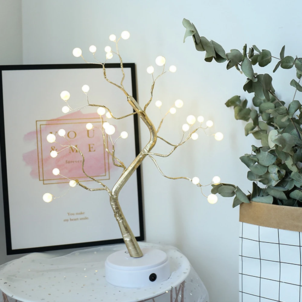 USB Powered Greeting Tree Light Touch Bedside Table Lamp Copper Wire String Lights 108 LED For Home Holiday Christmas Decor | Лампы и