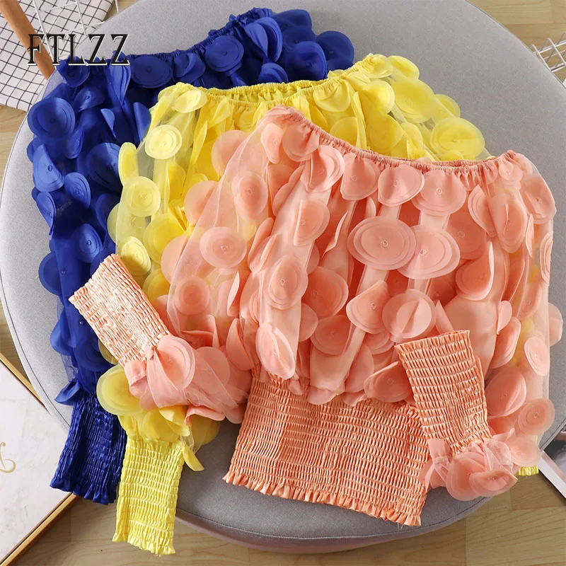 Женская шифоновая блузка с открытыми плечами облегающая длинным рукавом