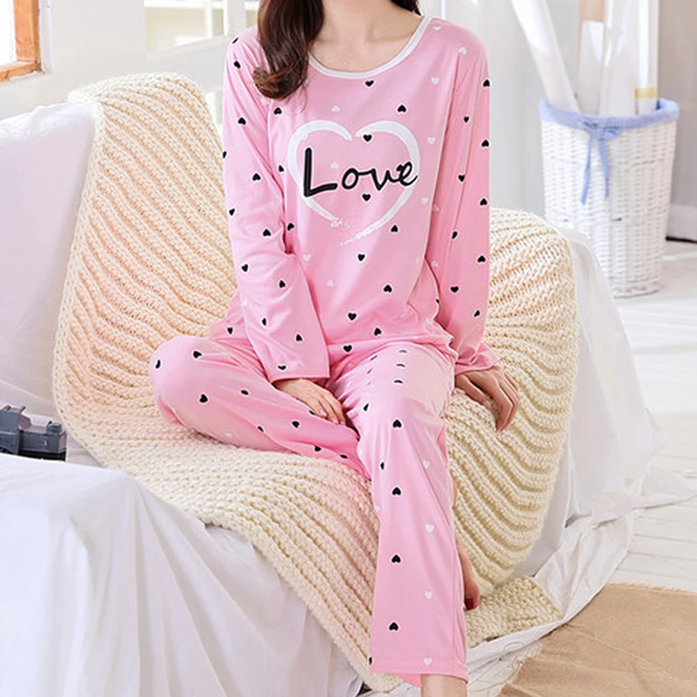 

Homewear Women Pajama Set Cartoon Animal Printed Spring Long Sleeve Top Pants Women Pijamas Sleepwear Women Pajama Lounge Wear