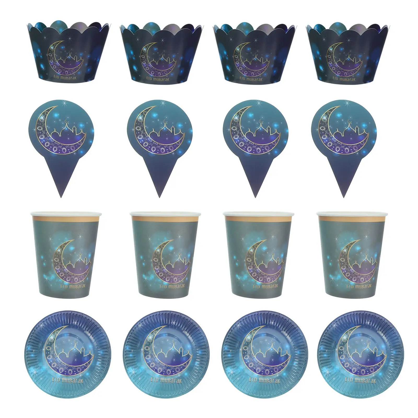 36 шт. ИД Мубарак Бумага чашки тарелки торта диски одноразовые вечерние поставок