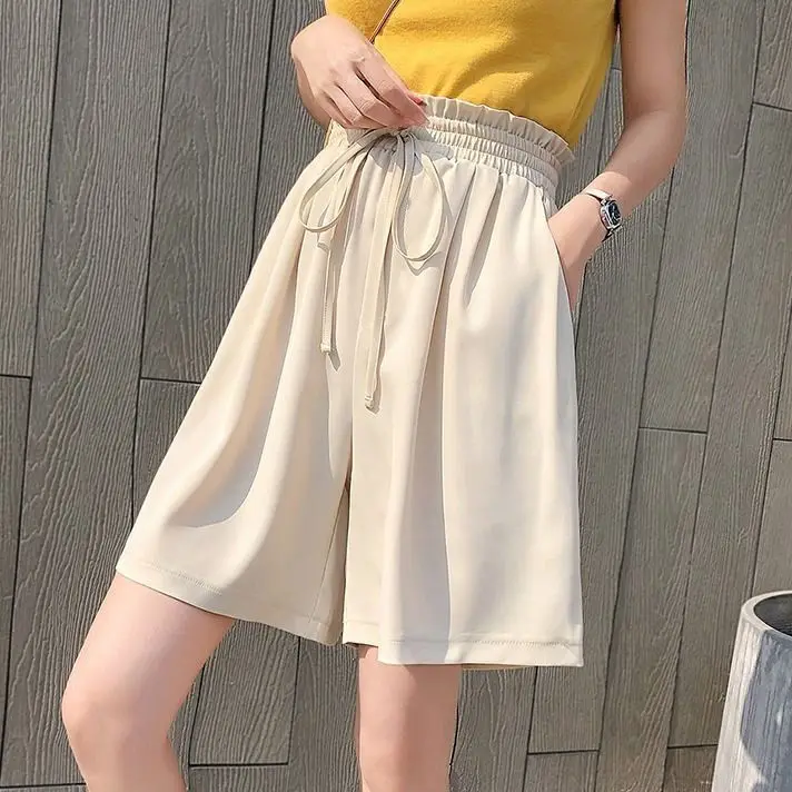 

Wide leg pants female student 2021 summer new high waist loose slim casual shorts versatile straight pants