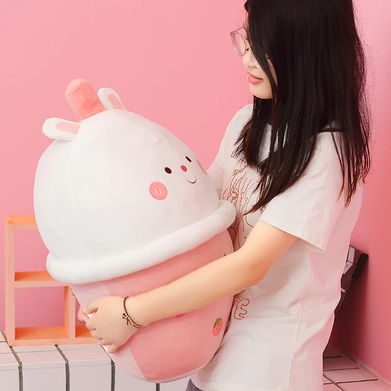 

50cm Combined Animal Bubble Tea Cup Shaped Pillow Plush Toy Fully Stuffed Pillow Creative Gift for Kids