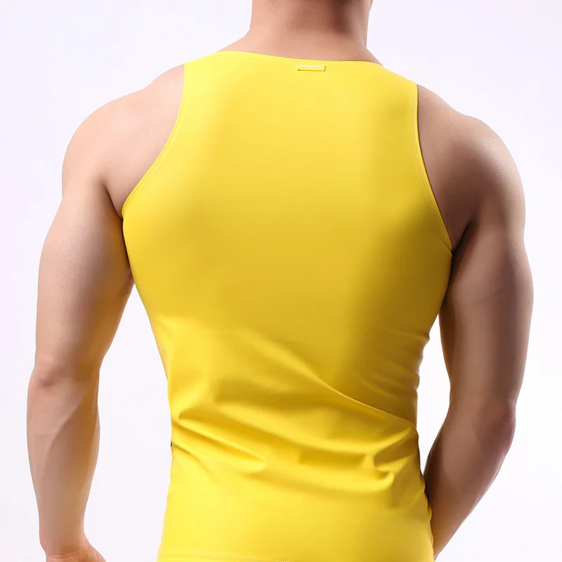 Футболка мужская без рукавов пикантная тенниска из искусственной кожи костюм