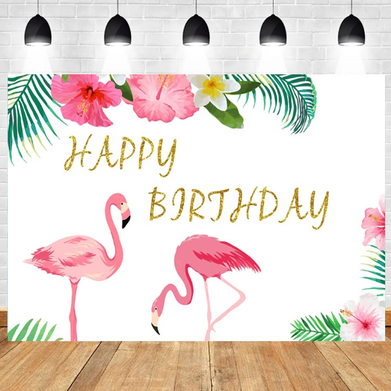

Pink Flamingo Birthday Backdrop Summer Hawaiian Pineapple Photography Background Flower Baby Shower Cake Banner Custom Studio