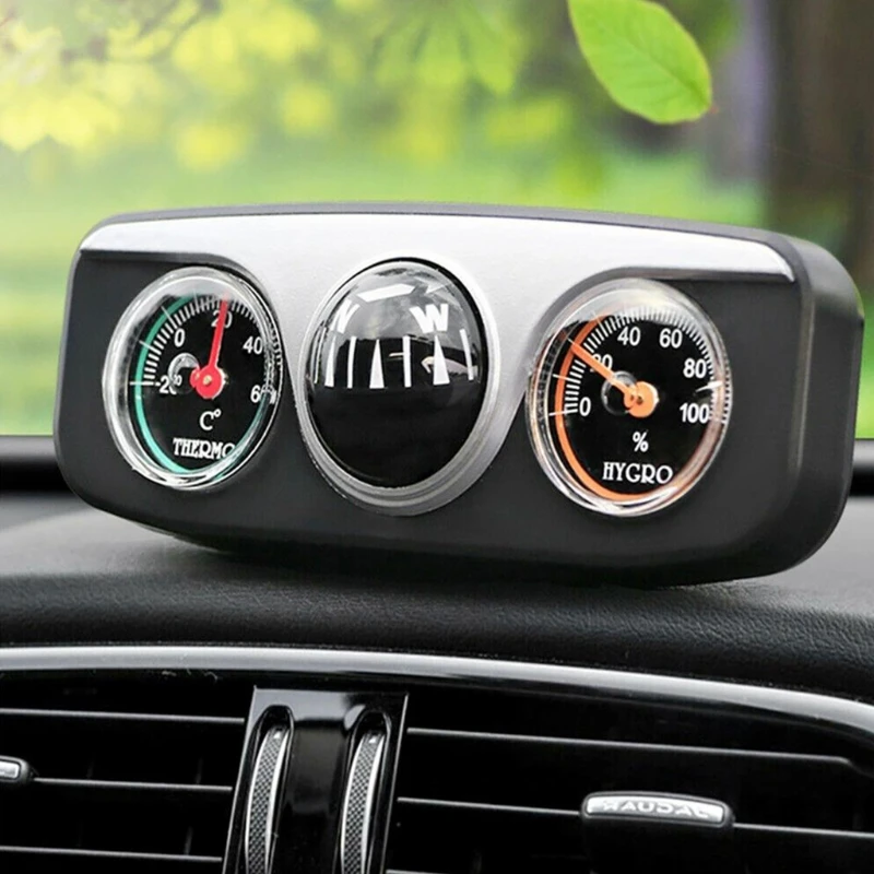 

3in1 ABS Adhesive Auto Car Triple Gauge Set Compass Hygrometer Thermometer Convenient Navigation Ball A70F