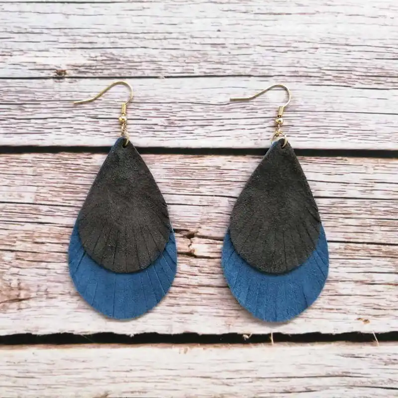

Contrast Color Layered Leather Teardrop Earrings for Women Cut Soft Leather Waterdrop Earrings Jewelry