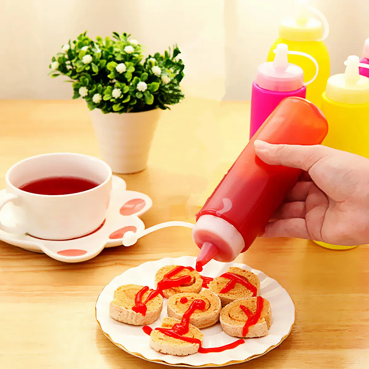 Соус бутылки для диспенсера Кухня инструменты Squeeze бутылка с крышкой Пластик оливковое масло распределяя дозировочная 8/12/16/21 унция