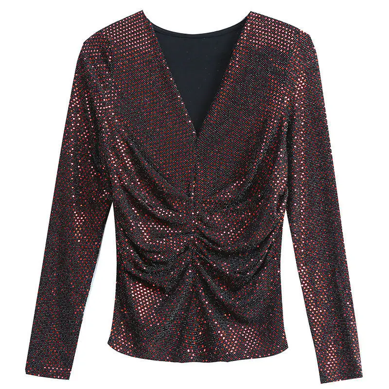 

2021 New Fashion V Neck Shirts Women Casual Loose Long Sleeve Pullovers Tops Autumn and Winter Streetwear Trendy Tee C8