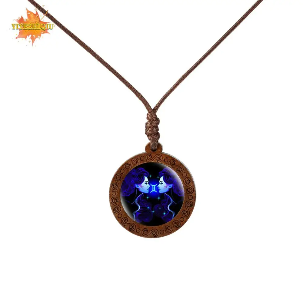 Горячая продажа древесины зодиака стакан драгоценных камней ожерелье для мужчин
