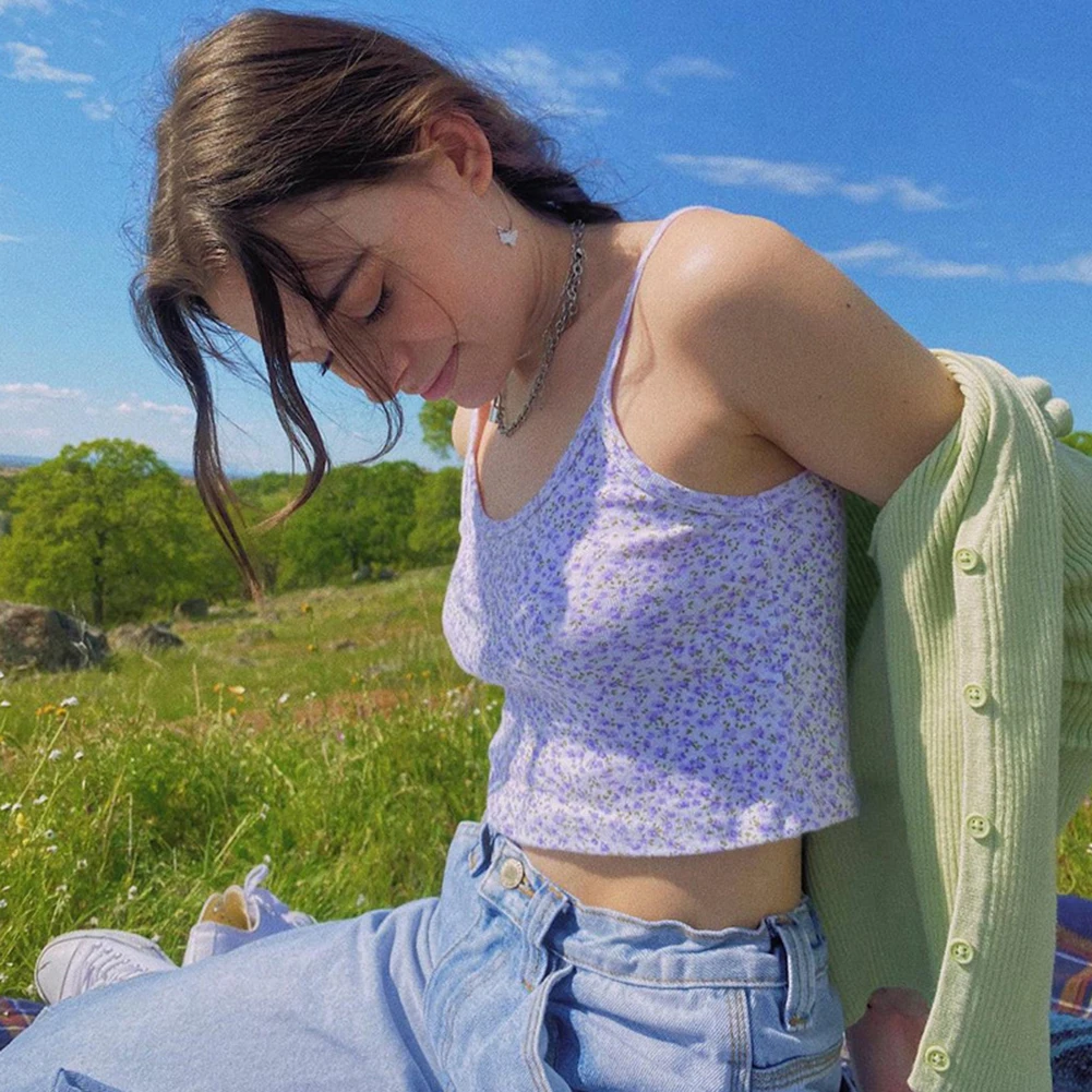 Модный Фиолетовый Топ с принтом и открытой спиной топы e girl на бретельках Y2K