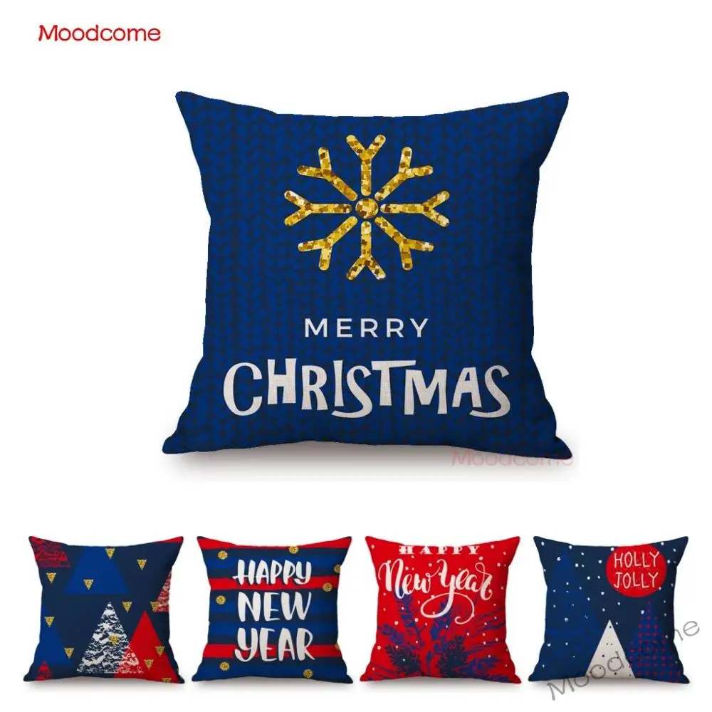 Винтажный чехол из хлопка и льна с геометрическим рисунком, красного, синего цвета